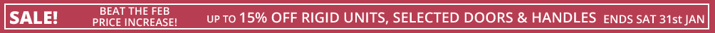 sale 15% off rigid units, up to 15% off selected doors and handles