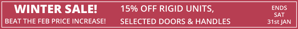 sale 15% off rigid units, up to 15% off selected doors and handles