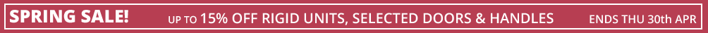 sale 15% off rigid units, up to 15% off selected doors and handles
