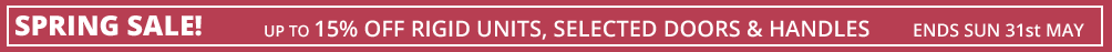 sale 15% off rigid units, up to 15% off selected doors and handles