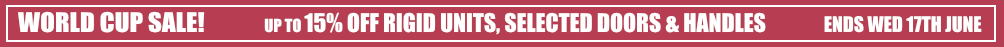 sale 15% off rigid units, up to 15% off selected doors and handles