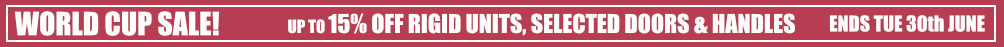 sale 15% off rigid units, up to 15% off selected doors and handles
