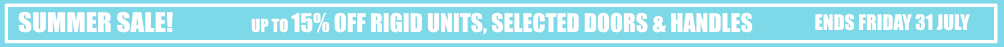 sale 15% off rigid units, up to 15% off selected doors and handles