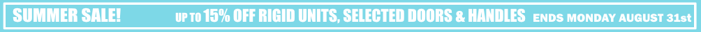 sale 15% off rigid units, up to 15% off selected doors and handles