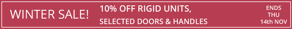 sale 15% off rigid units, up to 10% off selected doors and handles