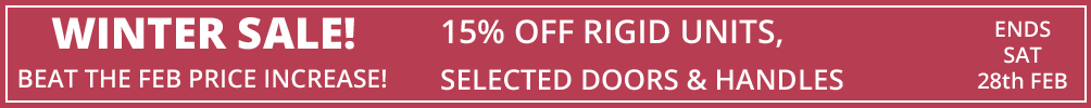sale 15% off rigid units, up to 15% off selected doors and handles