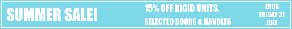 sale 15% off rigid units, up to 15% off selected doors and handles